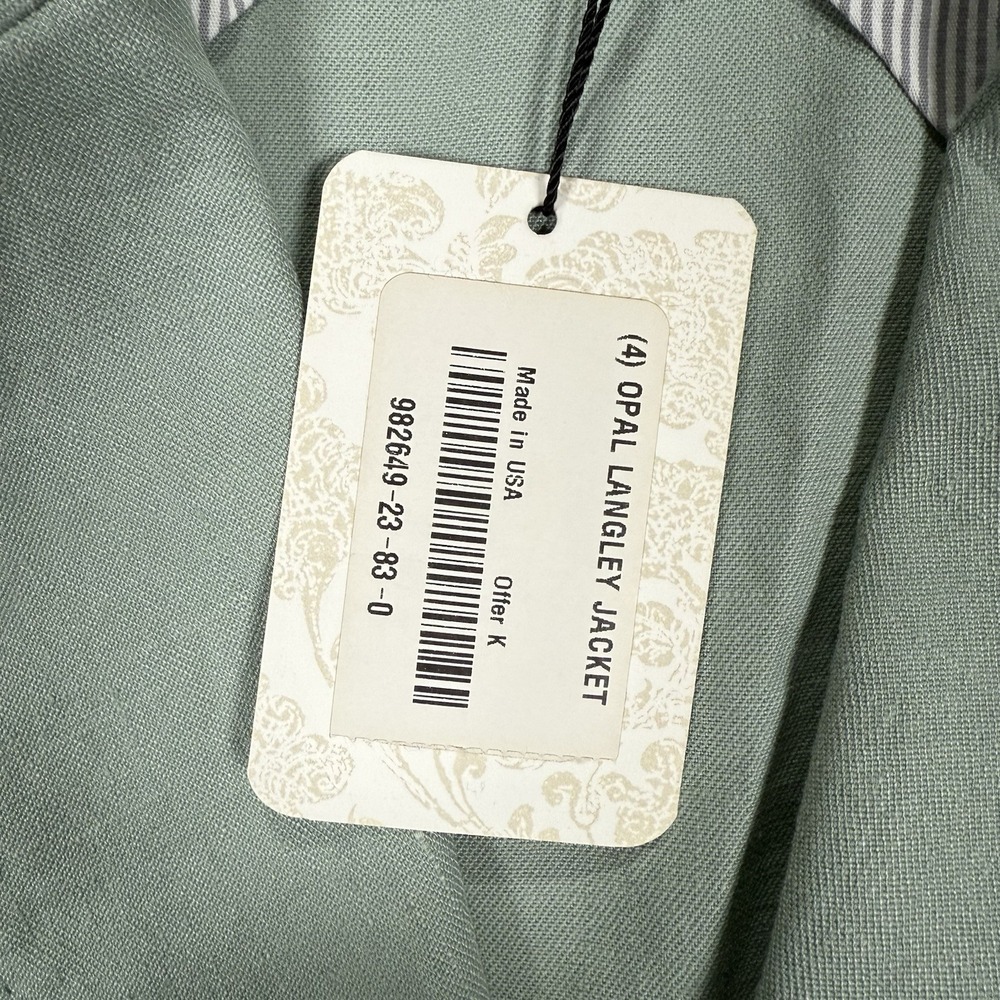 NWT Peruvian Connection Langley Jacket Opal Green Linen Cotton Blazer Women Sz 4 - Picture 5 of 10